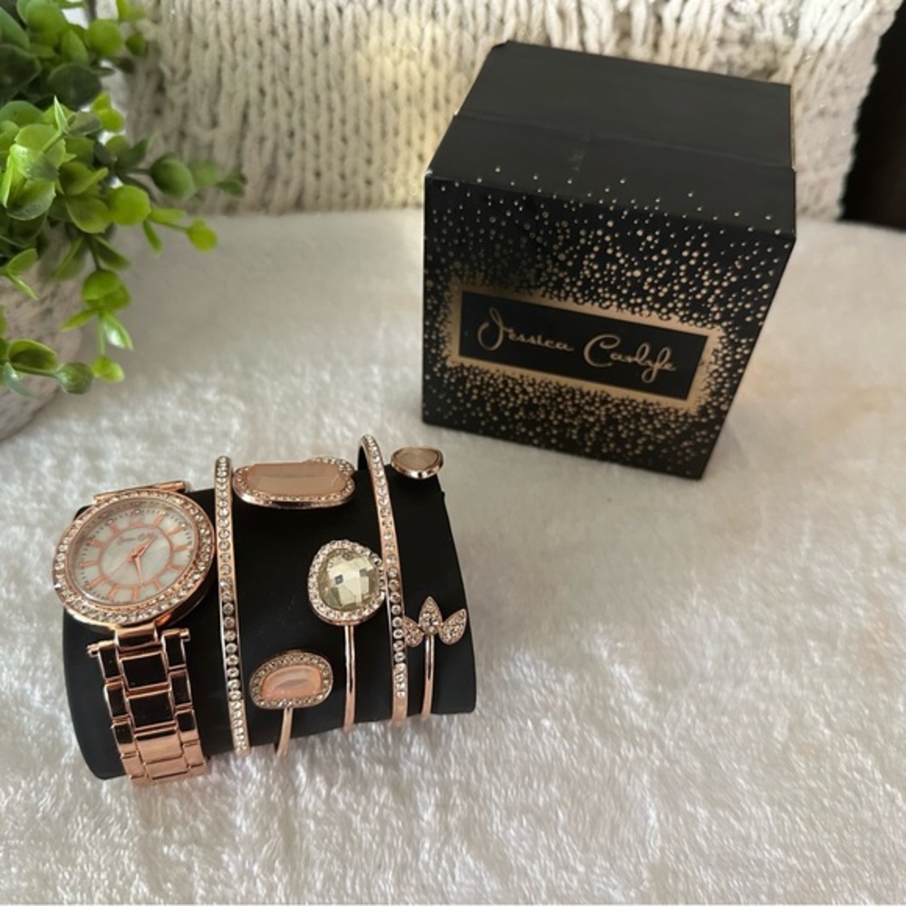 Jessica Carlyle Rose Gold Watch and Bracelet Set